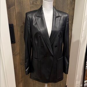 Boss Black Double-Breasted Vegan Leather Blazer